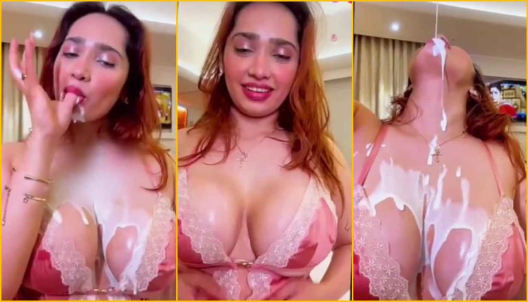 Aditi Mistry Teasing with Deep Cleavage Cameltoe and Big Ass and Pouring Ice Cream in Cleavage on Live App Content