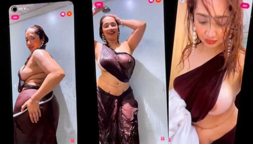 Aditi Mistry Nude Red Saree in Shower Full Live